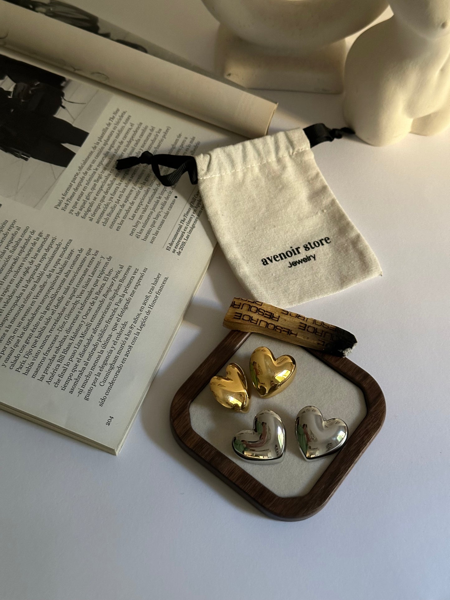 Pendientes de botones en forma de corazón plata y oro