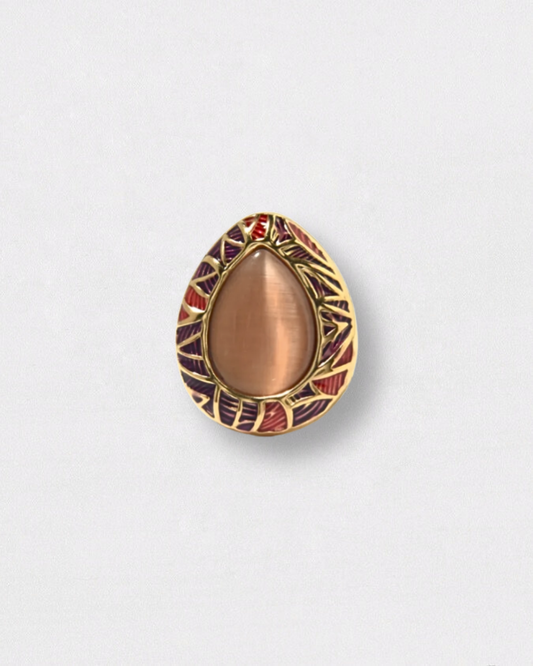 Anillo de acero inoxidable, oro y piedra natural con detalles morados