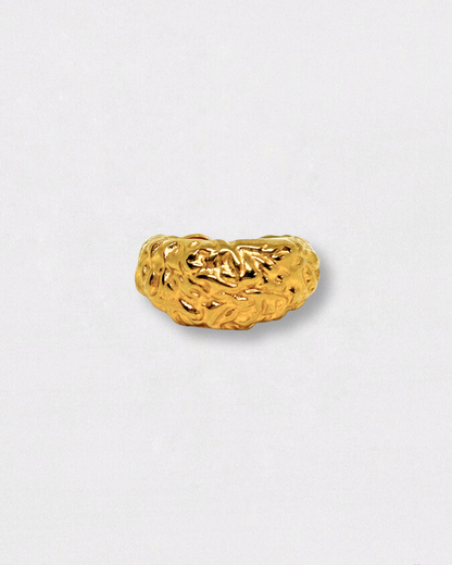 Anillo de acero inoxidable y baño de oro, con diseño textura