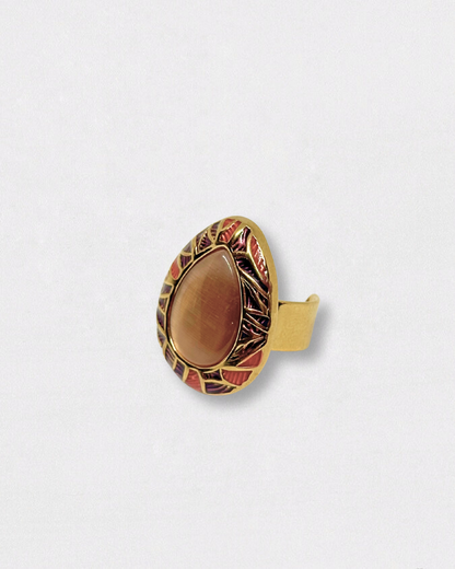 Anillo de acero inoxidable y piedra natural en tonos morados